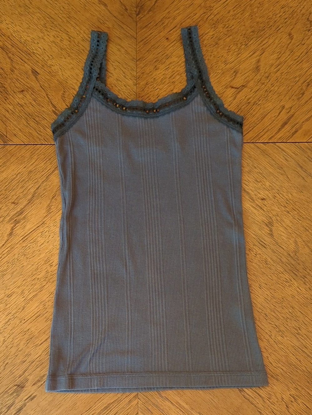 Y2K The Limited Slate Gray Ribbed Lace-Trim Camisole Coquette Twilight